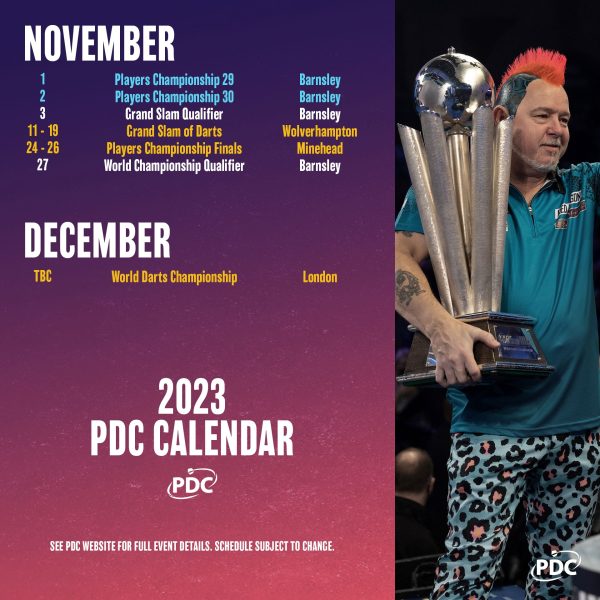 PDC darts kalender 2023 nov-dec